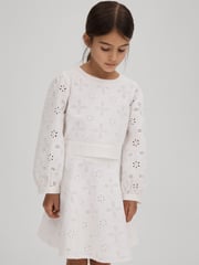 Reiss Ivory Nella 9-13 yrs Cotton Broderie Lace Bow Back Top - Image 6 of 6