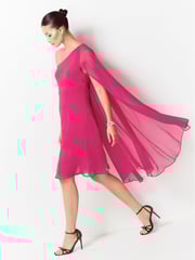 Pink One Shoulder Cape Dress - Image 2 of 4
