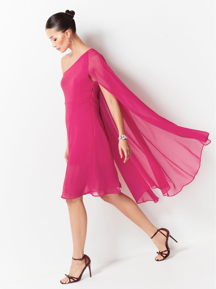 Pink One Shoulder Cape Dress - Image 2 of 4