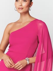 Pink One Shoulder Cape Dress - Image 4 of 4