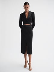 Reiss Black Quinn Satin Fitted Midi Skirt - Image 1 of 4