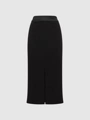 Reiss Black Quinn Satin Fitted Midi Skirt - Image 2 of 4
