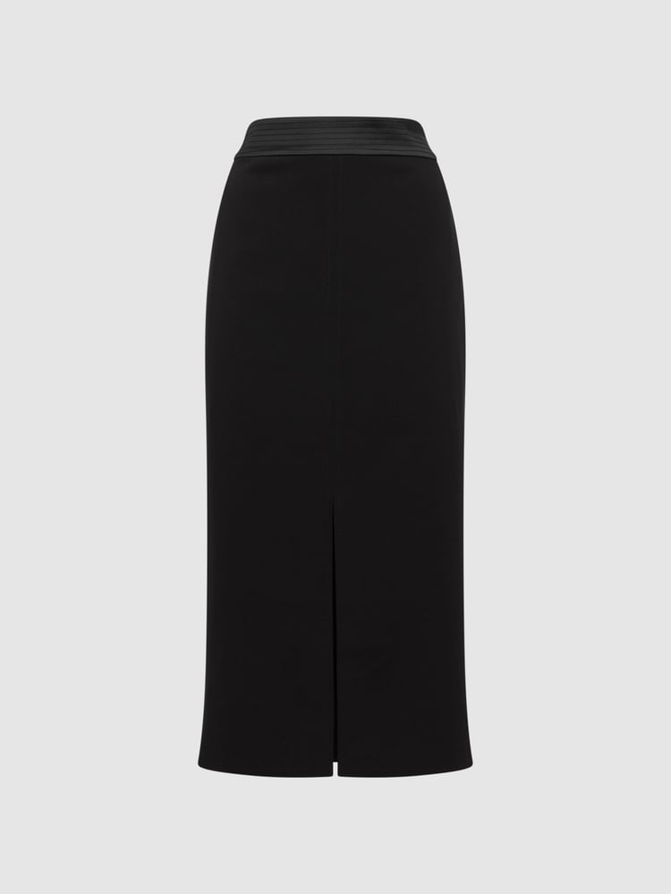 Reiss Black Quinn Satin Fitted Midi Skirt - Image 2 of 4