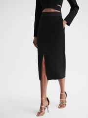 Reiss Black Quinn Satin Fitted Midi Skirt - Image 3 of 4