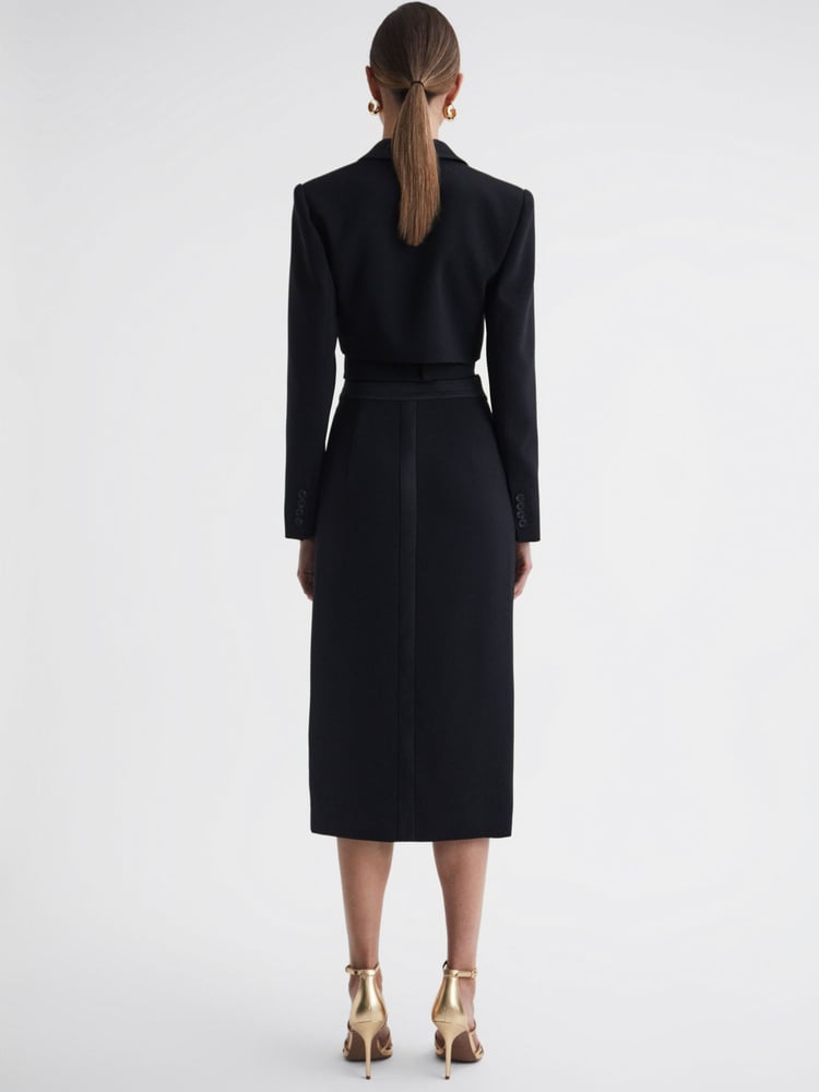 Reiss Black Quinn Satin Fitted Midi Skirt - Image 4 of 4