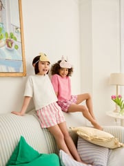 Pink/Cream Woven Check 100% Cotton Pyjamas 2 Pack (3-16yrs) - Image 5 of 9