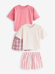 Pink/Cream Woven Check 100% Cotton Pyjamas 2 Pack (3-16yrs) - Image 6 of 9