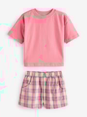Pink/Cream Woven Check 100% Cotton Pyjamas 2 Pack (3-16yrs) - Image 7 of 9