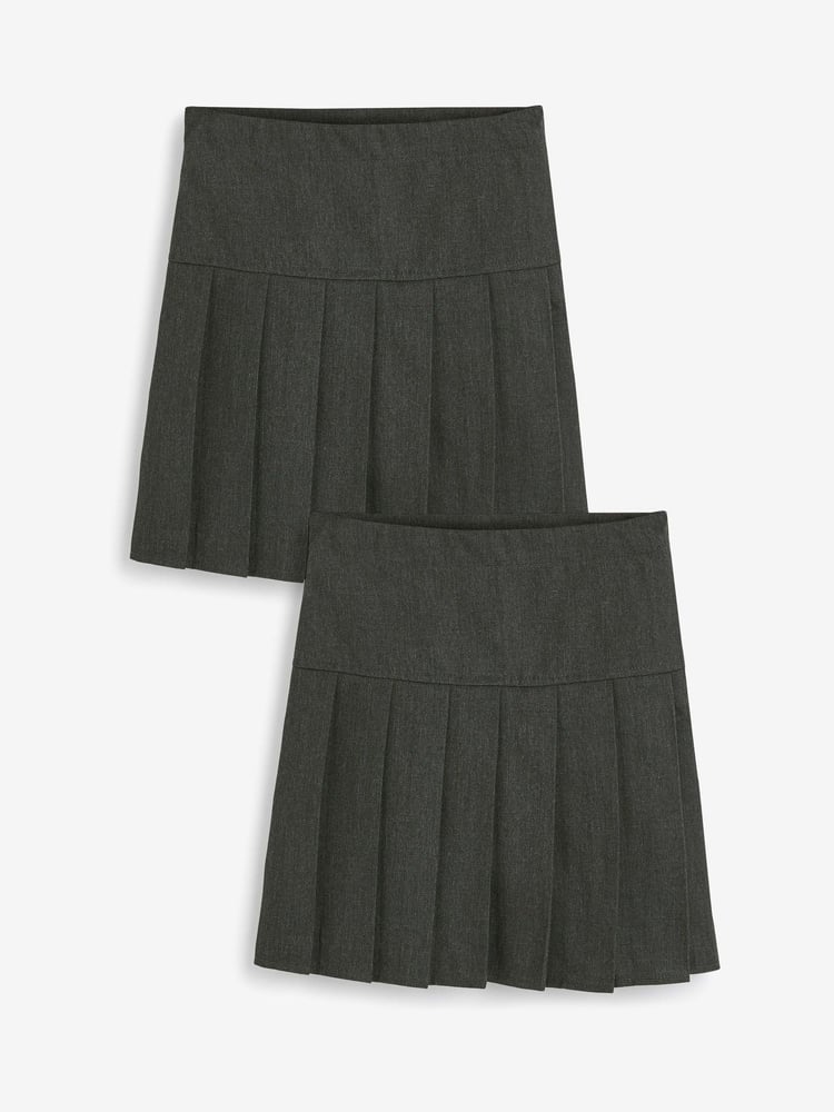 Grey Longer Length Regular Waist Pleated School Skirts 2 Pack (3-16yrs) - Image 1 of 4