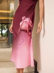 Lipsy Berry Red Drape Front Ruched Midi Off the Body Summer Dress - Image 4 of 4