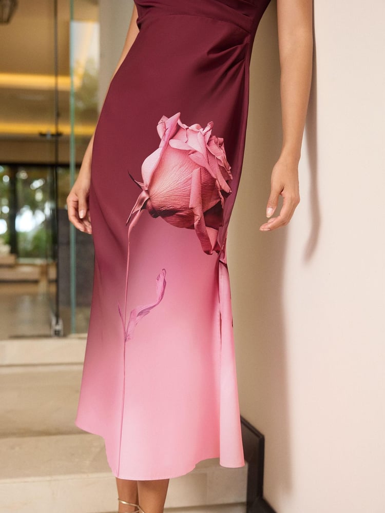 Lipsy Berry Red Drape Front Ruched Midi Off the Body Summer Dress - Image 4 of 4 Lipsy Berry Red Drape Front Ruched Midi Off the Body Summer Dress - Image 4 of 4