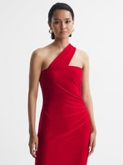 Reiss Red Abbey Velvet One-Shoulder Midi Dress - Image 3 of 4