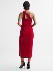 Reiss Red Abbey Velvet One-Shoulder Midi Dress - Image 4 of 4