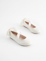 White Glitter Tie Ballerina Occasion Shoes - Image 1 of 5