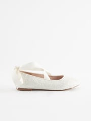 White Glitter Tie Ballerina Occasion Shoes - Image 2 of 5