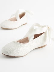 White Glitter Tie Ballerina Occasion Shoes - Image 3 of 5