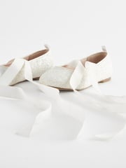 White Glitter Tie Ballerina Occasion Shoes - Image 4 of 5