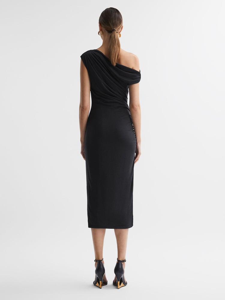 Reiss Charcoal Fern Bodycon Ruched Midi Dress - Image 4 of 4