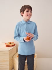 Blue 100% Cotton Long Sleeve School Polo Shirts 2 Pack (3-16yrs) - Image 2 of 7