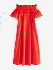 Orange Bardot Frill Midi Poplin Dress - Image 4 of 4