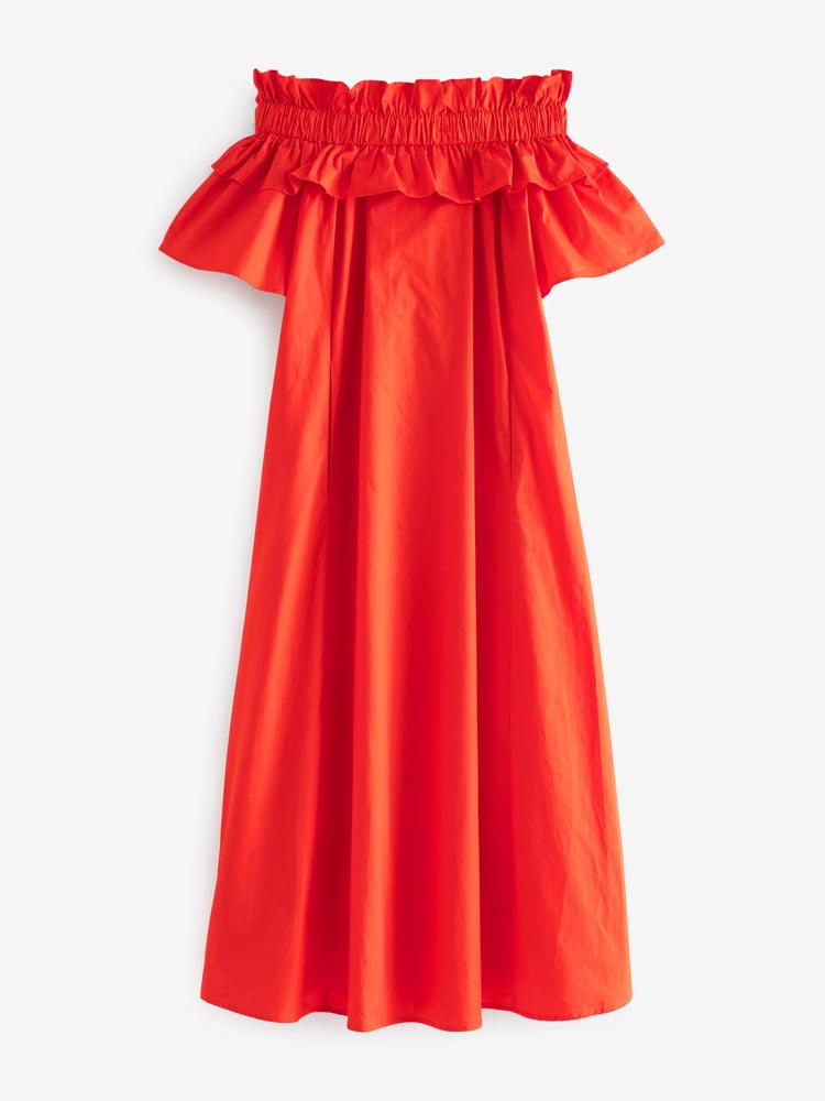 Orange Bardot Frill Midi Poplin Dress - Image 4 of 4