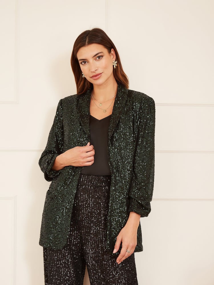 Yumi Green Sequin Blazer With Pockets - Image 1 of 5