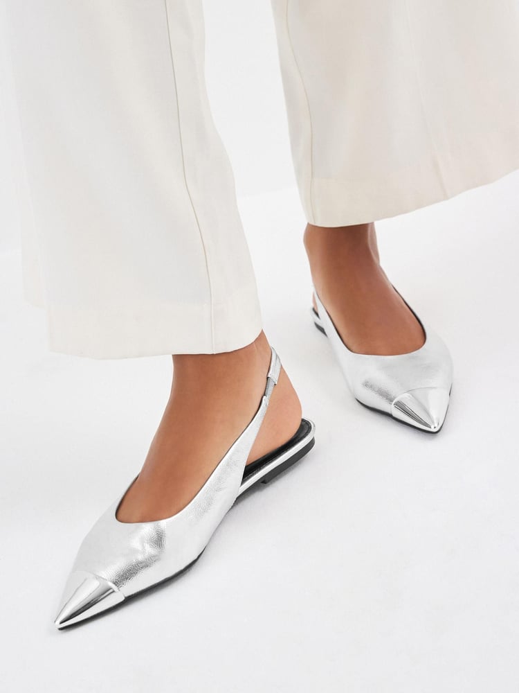Silver Forever Comfort® Metallic Toe Slingback Shoes - Image 1 of 8