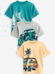 Yellow/ Blue Summer Transport Graphic Relaxed Fit Short Sleeve T-Shirts 3 Pack (3-16yrs) - Image 1 of 5