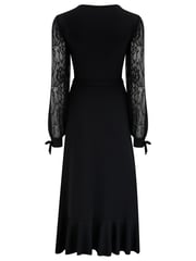 Pour Moi Black Carrie Lace Sleeve Midi Slinky Jersey Wrap Dress - Image 4 of 4