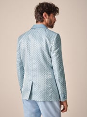 Light Blue Slim Fit Satin Jacquard Blazer - Image 2 of 10