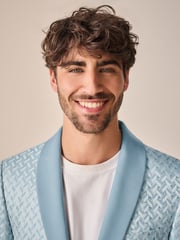 Light Blue Slim Fit Satin Jacquard Blazer - Image 3 of 10