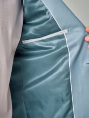 Light Blue Slim Fit Satin Jacquard Blazer - Image 4 of 10
