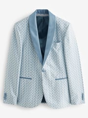 Light Blue Slim Fit Satin Jacquard Blazer - Image 6 of 10