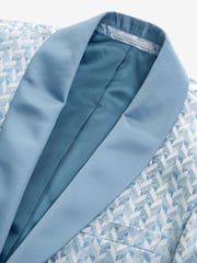 Light Blue Slim Fit Satin Jacquard Blazer - Image 7 of 10