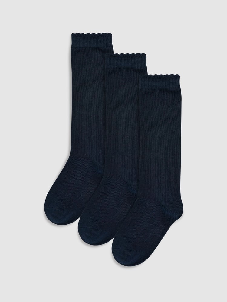Navy Grey 3 Pack Cotton Rich Knee High School Socks - Image 1 of 2