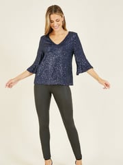 Yumi Blue Sequin Top With Fluted Sleeve - Image 4 of 5