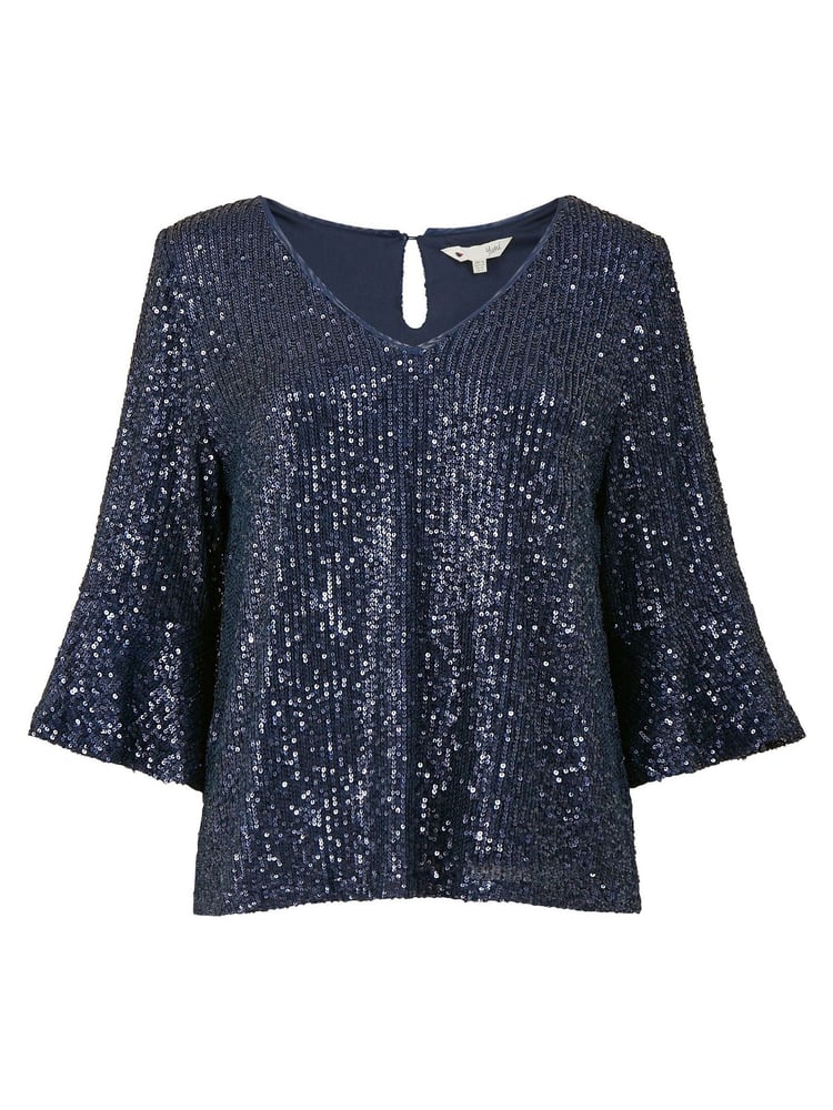 Yumi Blue Sequin Top With Fluted Sleeve - Image 5 of 5