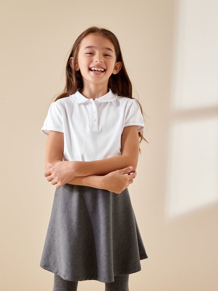 White Cotton Stretch Frill Collar School Polo Tops 2 Pack (3-16yrs) - Image 2 of 8