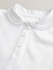 White Cotton Stretch Frill Collar School Polo Tops 2 Pack (3-16yrs) - Image 7 of 8