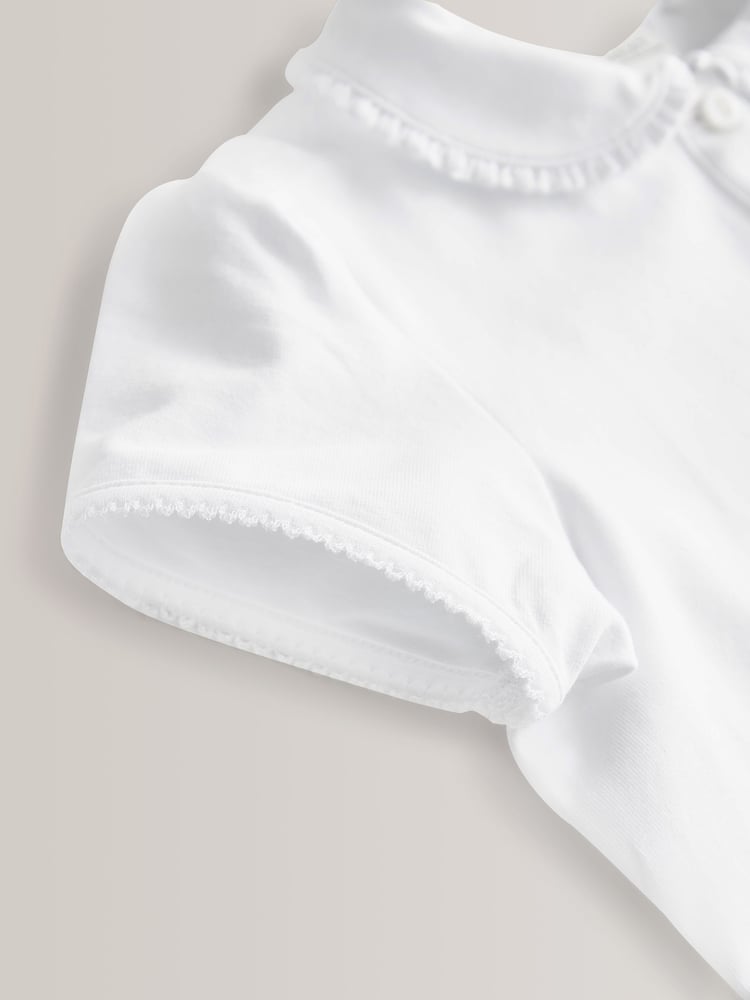 White Cotton Stretch Frill Collar School Polo Tops 2 Pack (3-16yrs) - Image 8 of 8