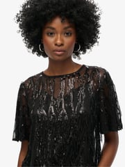 Superdry Black Sheer Short Sleeve Sequin Top - Image 3 of 5