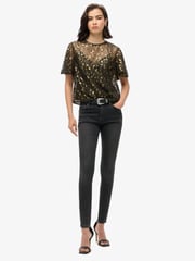 Superdry Gold Sheer Short Sleeve Sequin Top - Image 2 of 5