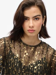 Superdry Gold Sheer Short Sleeve Sequin Top - Image 3 of 5