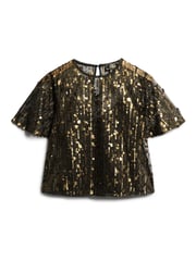 Superdry Gold Sheer Short Sleeve Sequin Top - Image 4 of 5
