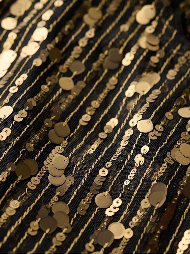 Superdry Gold Sheer Short Sleeve Sequin Top - Image 5 of 5