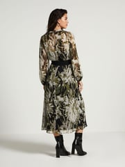 Ecru Floral Print Long Sleeve Sheer Layer Midi Dress - Image 3 of 6