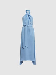 Reiss Blue Evelyn Fitted Halter Neck Midi Dress - Image 2 of 7