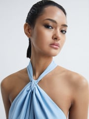 Reiss Blue Evelyn Fitted Halter Neck Midi Dress - Image 4 of 7
