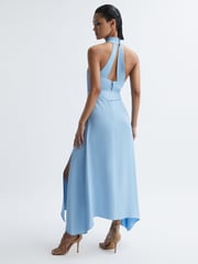 Reiss Blue Evelyn Fitted Halter Neck Midi Dress - Image 5 of 7
