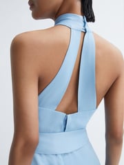 Reiss Blue Evelyn Fitted Halter Neck Midi Dress - Image 6 of 7